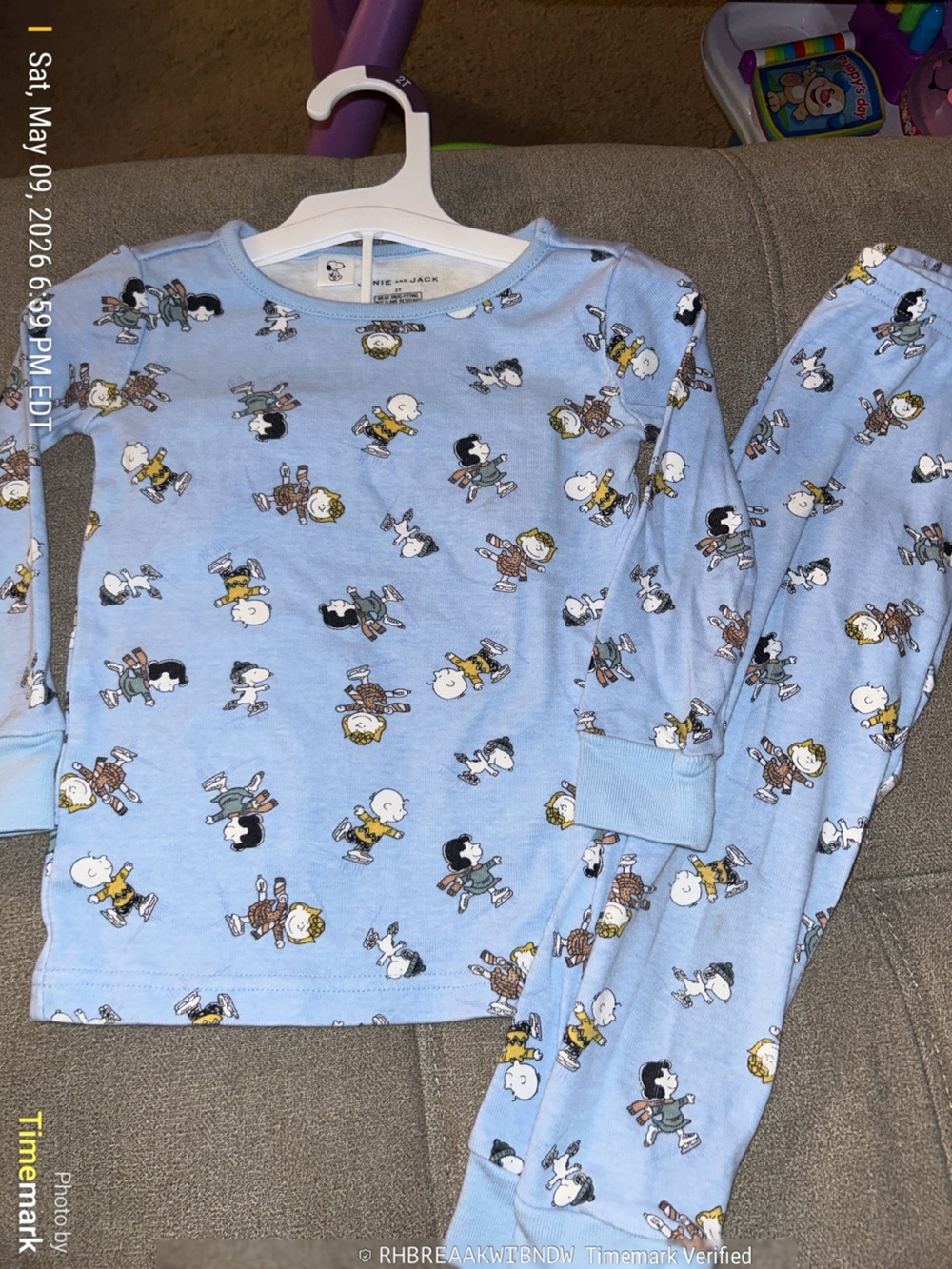Janie & Jack Light Blue PJ’s Peanuts Toddler Top & Pants 2T